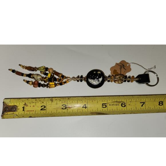 Polymer Beaded Sun/Moon Keychain with glass beads and Leather accent NWT - Picture 2 of 2